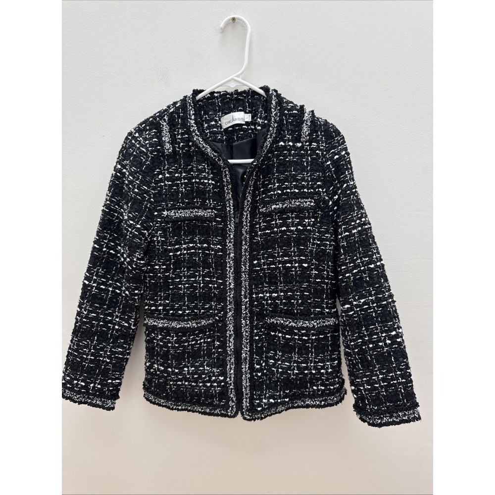 Chicabooti  Jacket With Pockets Tweed  Black  White Zippers Classy Size L